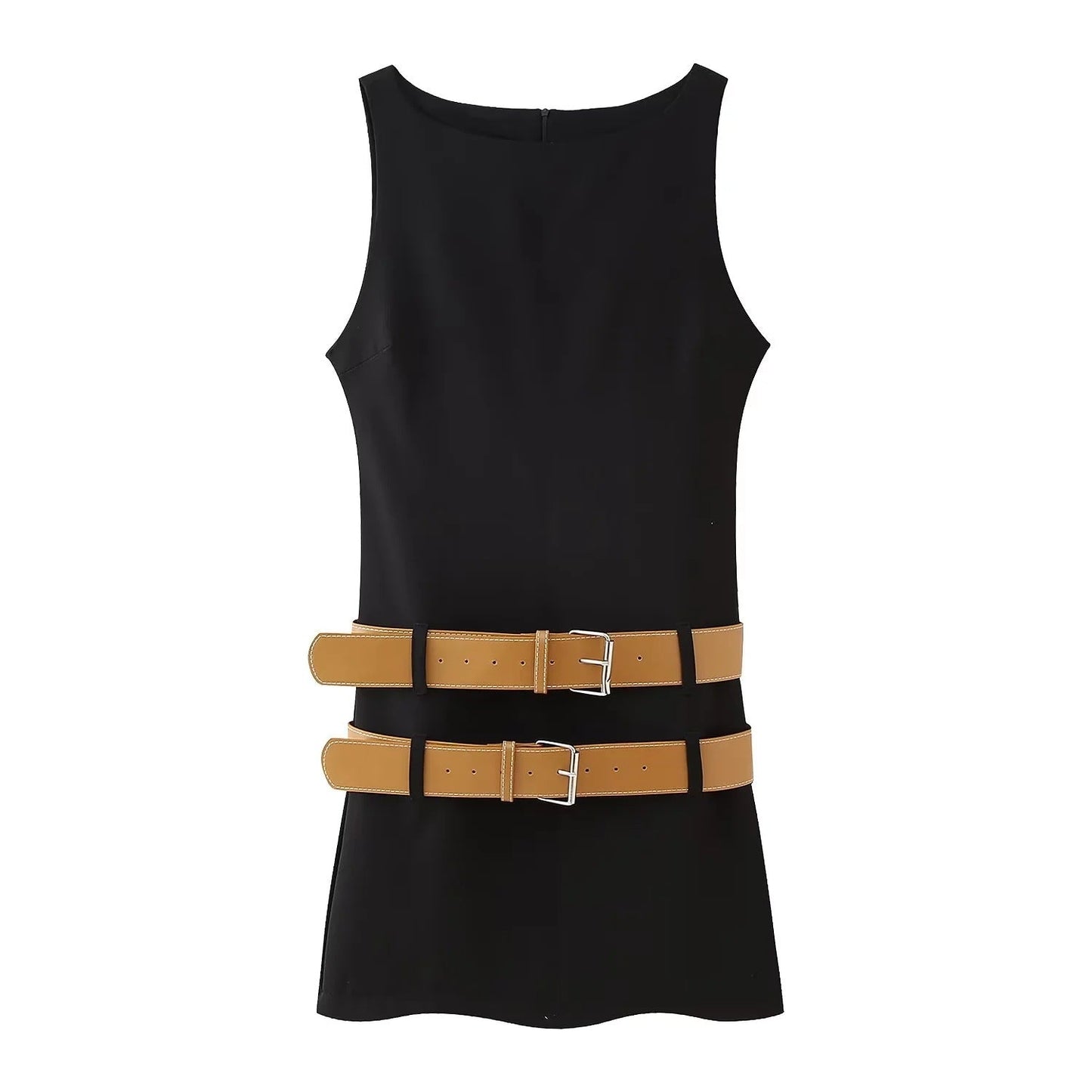 Double Belt Design Slim Fit Dress