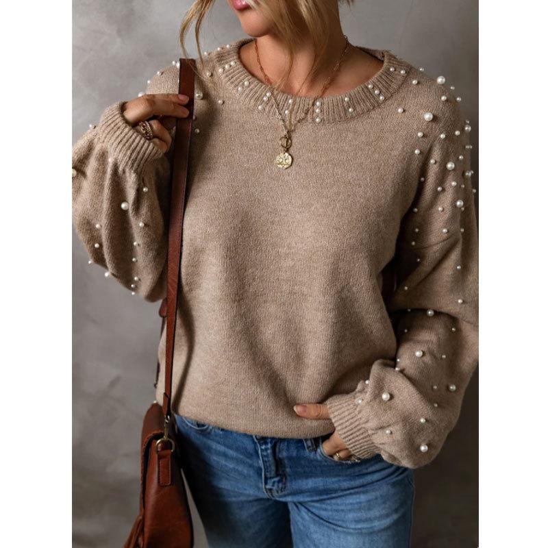 Loose Beaded Round Head Long Sleeve Sweater