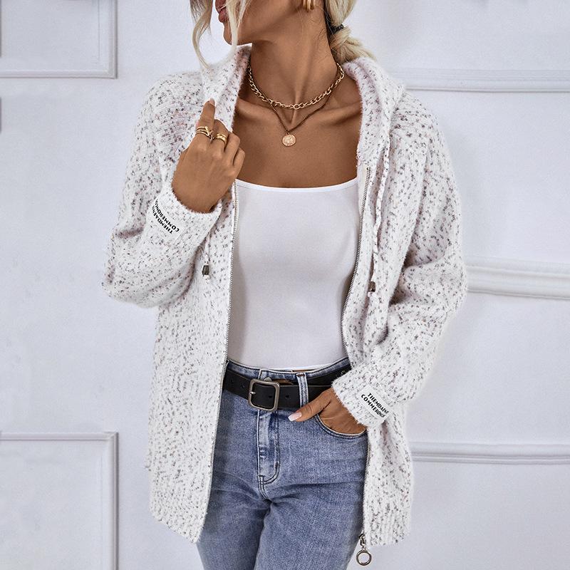 Hooded Drawstring Knit Cardigan