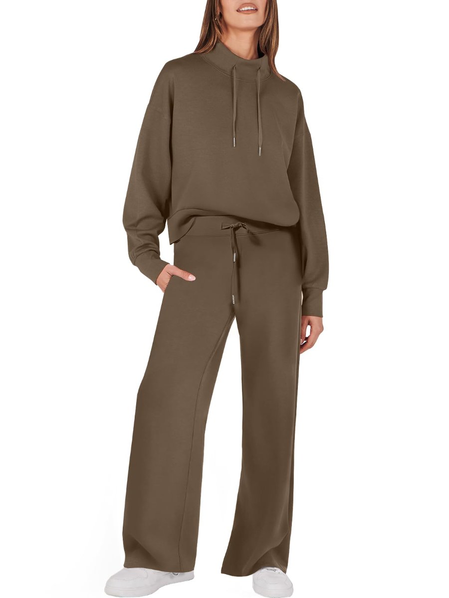 Drawstring Sweatshirt Wide Leg Sweatpant Lounge Set Tracksuit